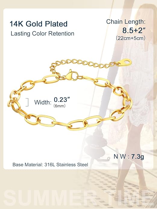 ChainsPro Stainless Steel Waterproof Anklet for Women, Adjustable Non Tarnish Layered Anklets, Trendy Dainty Cuban Link Ankle Bracelet Beach Jewelry Gifts for Swimming & Daily Wear (8.5+2 inches)