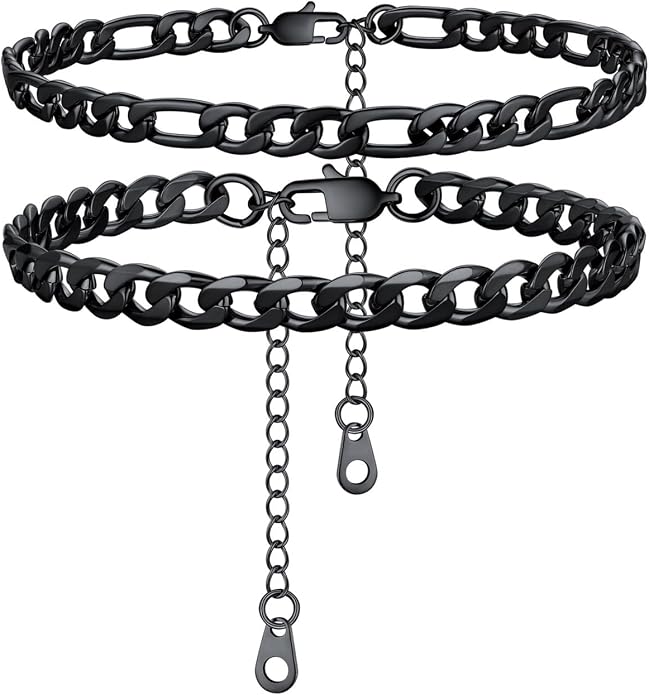 U7 2Pcs/3Pcs Ankle Bracelets for Women, Stainless Steel Cuban Link/Figaro/Rope/Heart Chain Anklets Sets,Waterproof Layered Anklets Adjustable 8.5"-10.5"