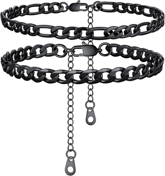 U7 2Pcs/3Pcs Ankle Bracelets for Women, Stainless Steel Cuban Link/Figaro/Rope/Heart Chain Anklets Sets,Waterproof Layered Anklets Adjustable 8.5"-10.5"
