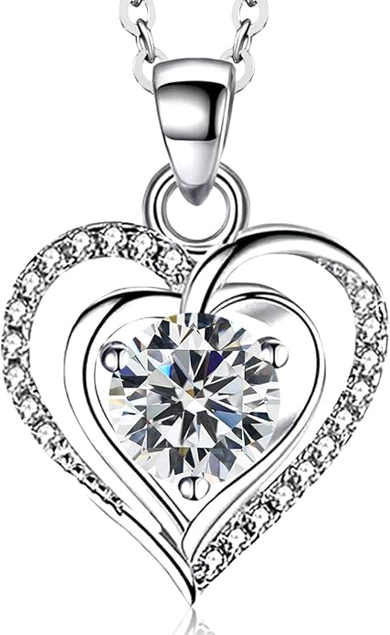 RIVIKO Heart Birthstone Pendant Necklace for Women 925 Sterling Silver Zirconia Necklaces Valentine's Day Anniversary Birthday Mothers Day Jewelry Gifts For Her Mother Wife