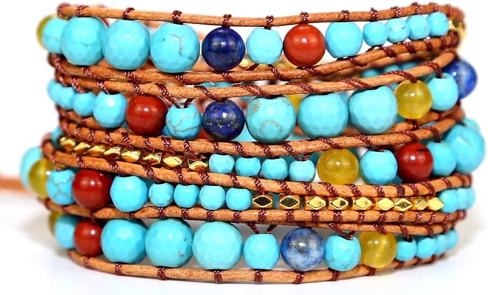 Boho Wrap Bead Bracelet for Women - Handmade Adjustable Natural Stone Beaded Bracelets Yoga Healing Bracelet Bangle Hippie Jewelry