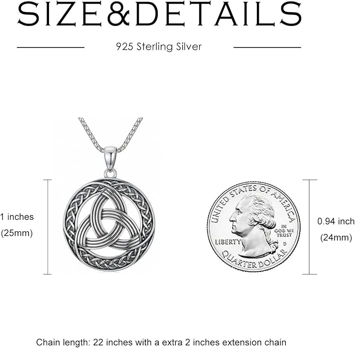 Celtic Necklace for men Sterling Silver Celtic Knot Triquetra Triangle Trinity Necklace Gift for Men