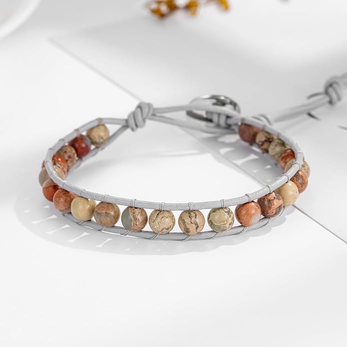 Plumiss Women Boho Handmade Natural Stone Crystal Leather Bead Wrap Bracelets Collection