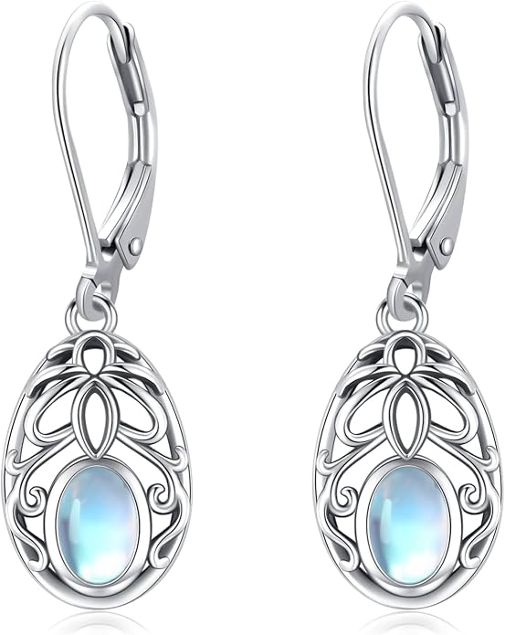 Dangle Earrings Sterling Silver Moonstone/Turquoise/CZ/Crystal Earrings for Women Tree of Life Animal Filigree Leverback Earrings Jewelry Gifts