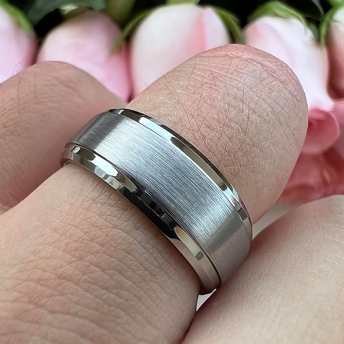 TUTISS 6mm 8mm Tungsten Rings for Men Women Fashion Engagement Wedding Bands Brushed Finish Stepped Beveled Edges Comfort Fit