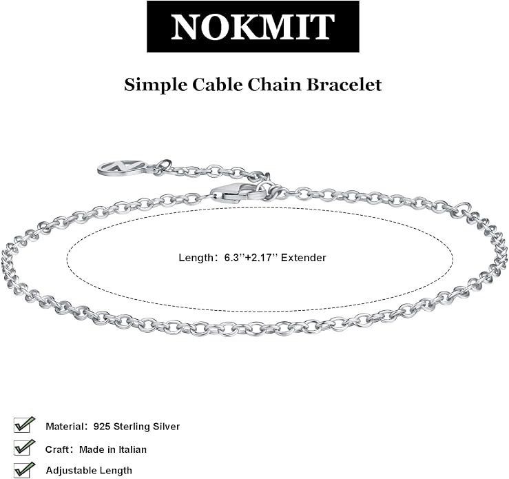 NOKMIT Solid 925 Sterling Silver Bracelets for Women, Dainty Interlocking Circles Cubic Zirconia Adjustable Chain Bracelet, Trendy Stackable Link Bracelets, Simple Cute Jewelry Gifts