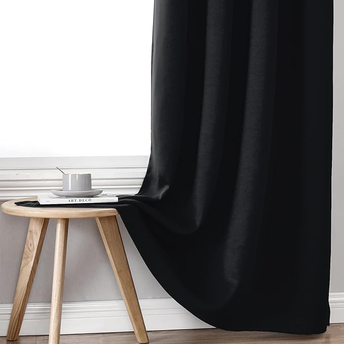 ChrisDowa 100% Blackout Curtains for Bedroom 45 Inches Long 2 Panels Set | 2 Thick Layers, Thermal Insulated, Light Blocking, Grommet, Window Treatment, Living Room Drapes, Black, 42 x 45 Inch