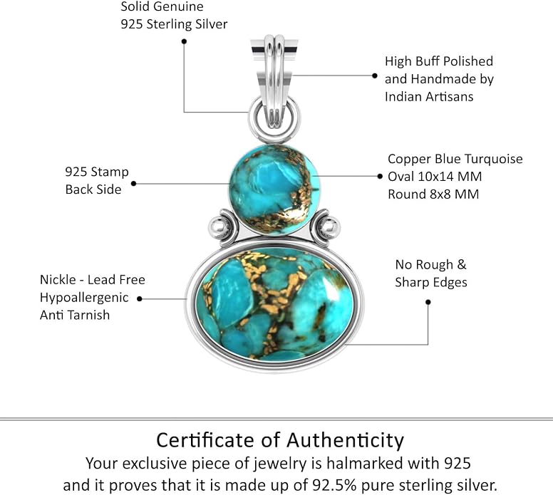 Handmade Genuine 925 Sterling Silver Pendant Necklace Natural Gemstone Crystal, Lapis, Onyx, Amber Oval Round Boho Jewelry For Women
