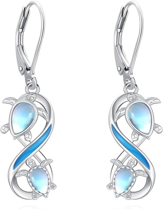 Dangle Earrings Sterling Silver Moonstone/Turquoise/CZ/Crystal Earrings for Women Tree of Life Animal Filigree Leverback Earrings Jewelry Gifts
