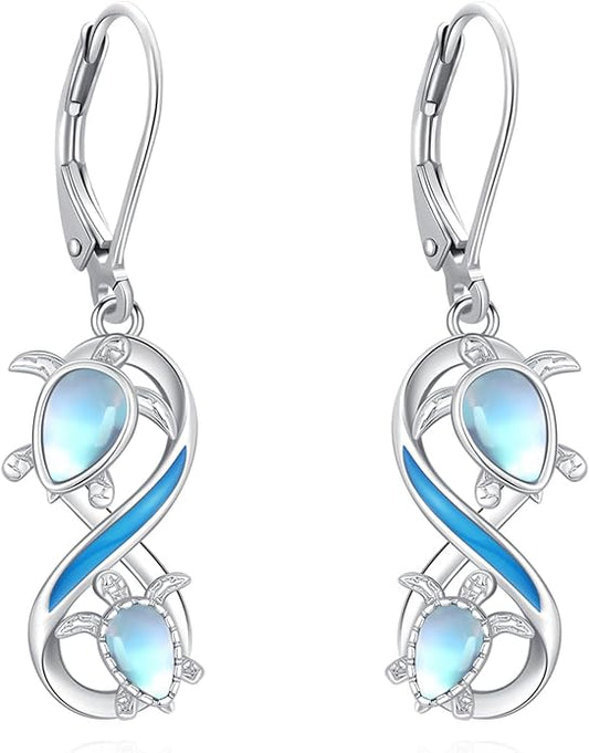 Dangle Earrings Sterling Silver Moonstone/Turquoise/CZ/Crystal Earrings for Women Tree of Life Animal Filigree Leverback Earrings Jewelry Gifts