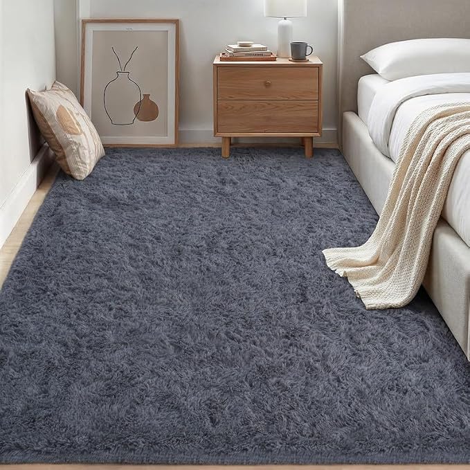 Area Rug for Living Room Bedroom: 6x9 Soft Fluffy Shag Rugs Upgrade Non-Slip High Pile Carpet Large Fuzzy Plush Indoor Floor Shaggy Carpets for Nursery Kid Playroom Office Dorms Home Decor Grey