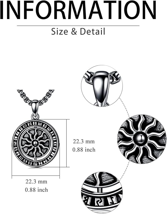 Viking Necklace for Men Women 925 Sterling Silver Norse Jewelry Fathers Mothers Day Anniversary Birthday Gifts for Mom Dad Husband Brother (with Gift Box)
