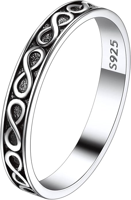 Suplight S925 Sterling Silver Celtic Knot/Evil Eye/Infinity Symbol Band Ring, 2/3/5/8mm Vintage Finger Thumb Ring for Women Size 4-13 (with Gift Box)