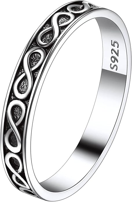 Suplight S925 Sterling Silver Celtic Knot/Evil Eye/Infinity Symbol Band Ring, 2/3/5/8mm Vintage Finger Thumb Ring for Women Size 4-13 (with Gift Box)
