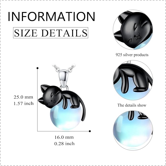 Cat Necklace Sterling Silver Cat Zircon Pendant Gothic Jewelry for Women Animal Lovers Gifts