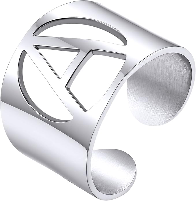 KeyStyle Bold Initial Letter Rings Adjustable, GoldChic Jewelry Women Gold Statement Ring Personalized Engraved Women’s Open Signet Ring for Party (Gold, White Gold, Black)