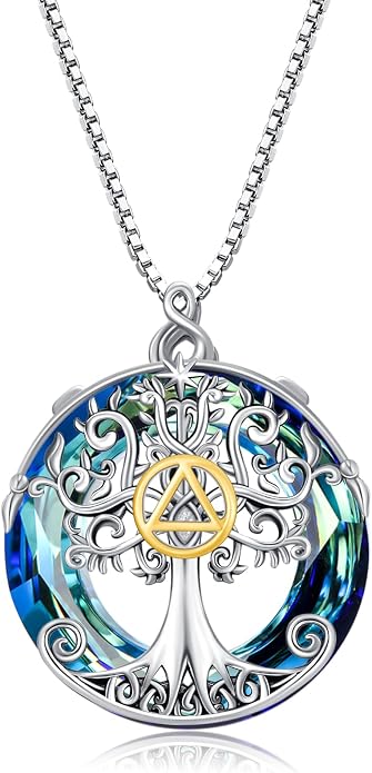TOUPOP Tree of Life Necklace 925 Sterling Silver Celtic Knot Tree Pendant Jewelry with Blue Crystal Christmas Gifts for Women