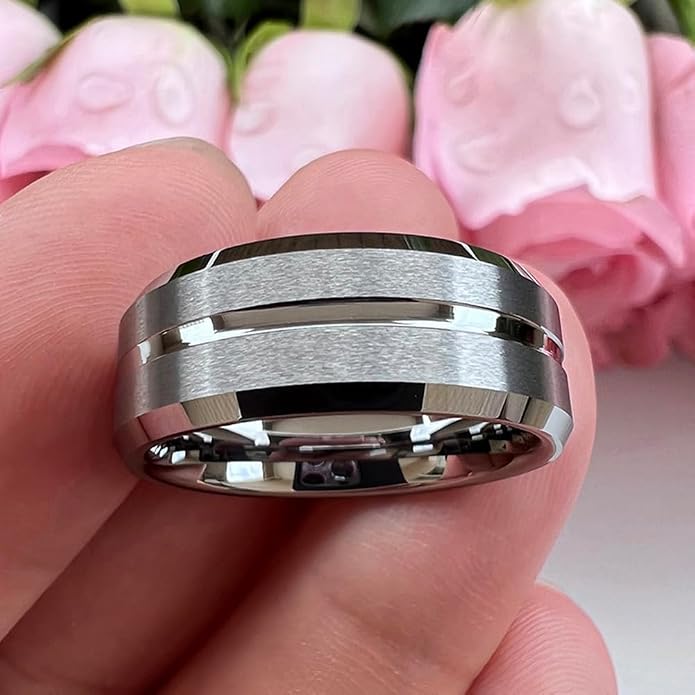 TUTISS 6mm 8mm Silver/Black/Blue/Gunmetal/Gold/Rose Gold Tungsten Rings for Men Women Fashion Engagement Wedding Bands Matte Finish Beveled Edges Comfort Fit