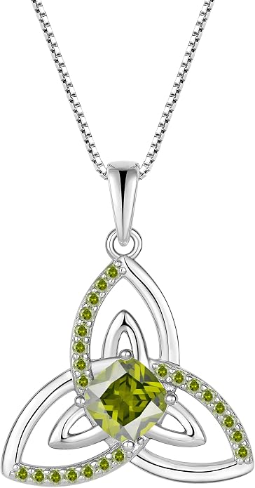 Celtic Birthstone Necklace for Women 925 Sterling Silver Trinity Knot Triquetra Crystal Pendant