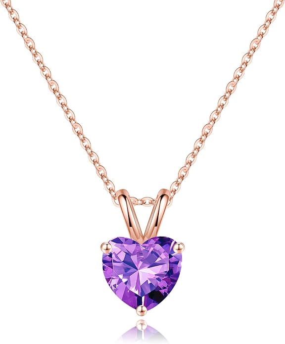 SMILEST Dainty Heart Birthstone Necklace for Women, 925 Sterling Silver Necklace Sparkling Heart Pendant, Anniversary Birthday Gifts for Women Mom Wife Daughter Girlfriend Grandma