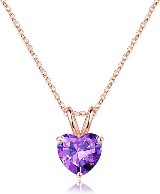 SMILEST Dainty Heart Birthstone Necklace for Women, 925 Sterling Silver Necklace Sparkling Heart Pendant, Anniversary Birthday Gifts for Women Mom Wife Daughter Girlfriend Grandma
