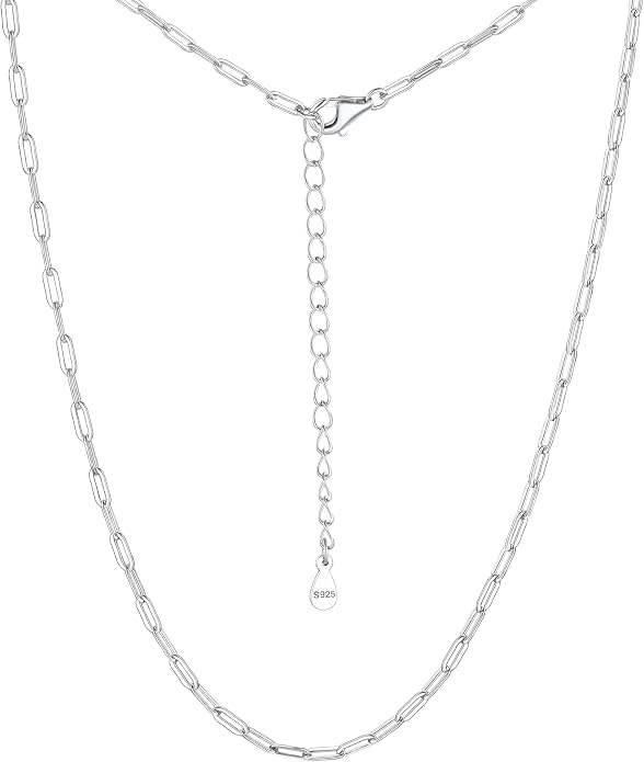 PROSILVER 925 Sterling Silver Paperclip Chain Necklace for Women Jewelry, with Gold/Rose Gold Plated, W: 1.7mm/3.3mm, L: 14"/16"/18"/20"/22"/24", Adjustable, Come with Box