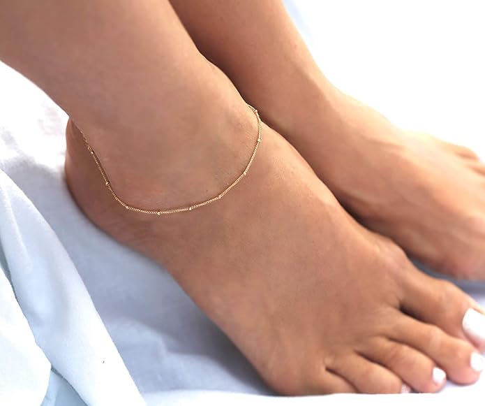 MEVECCO Anklet for Women Gold Chain 14K Gold Plated Dainty Boho Beach Summer Simple Foot Jewelry Ankle Bracelet