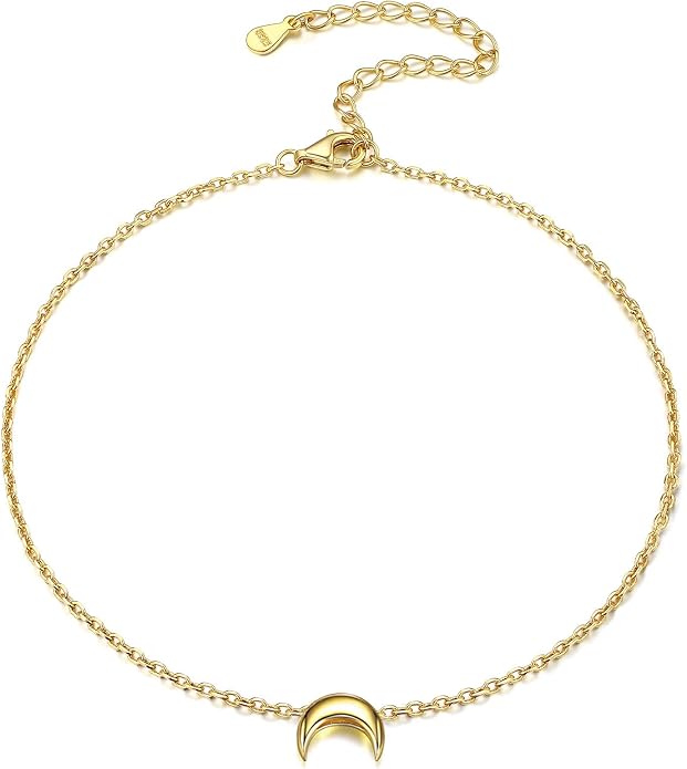ChicSilver Personalized 925 Sterling Silver Tiny Heart/Moon/Star/Sun/Dot/Triangle Anklets Simple Dainty Foot Jewelry for Women, Silver/Gold Plated/Rose Gold Plated