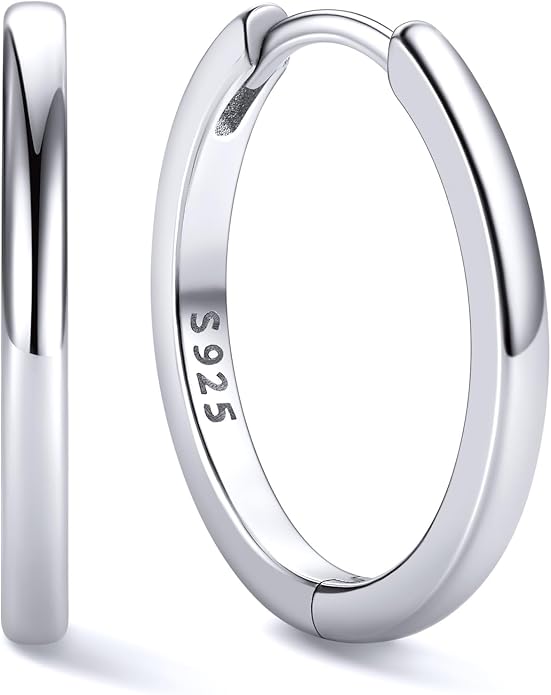 ChicSilver 925 Sterling Silver Huggie Hoop Earrings Small Hoop Earrings for Women Hypoallergenic Silver Huggie Earring Cartilage Earrings for Women (6/8/10/12/14/16/18/20MM)