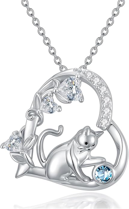 PELOVNY Teddy Bear Necklace for Women 925 Sterling Silver Bear/Highland Cow/Fox/Cat/Axolotl Birthstone Necklace Christmas Birthday Jewelry Gifts for Mom Daughter Wife Sister