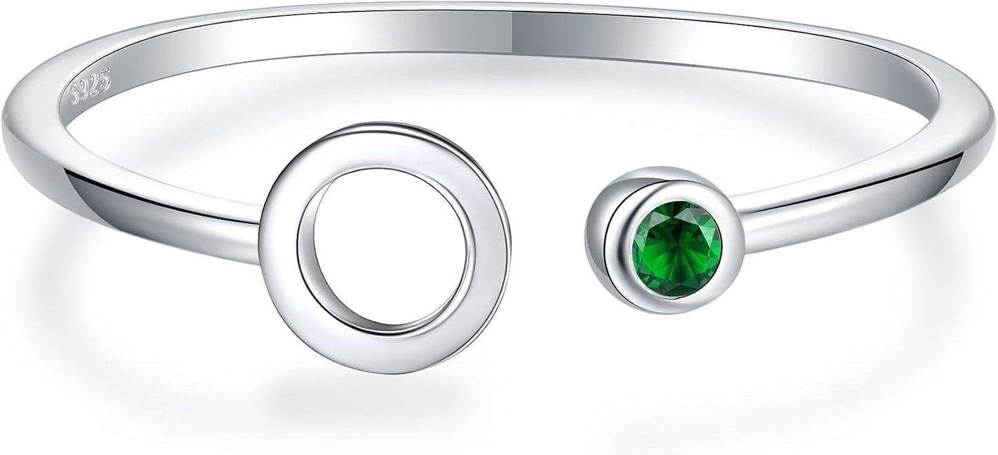 925 Sterling Silver Initial Letter Birthstone Rings for Women Adjustable 1-12 Month Birthstone Alphabet Stacking Ring for Teens Girls Stackable Birthstone Rings Birthday Jewelry Gift for Daughter Mom