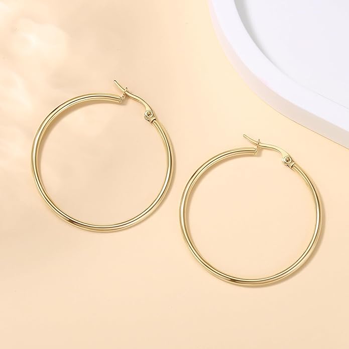 14K Gold Hoop Earrings, Gold Earrings for Women Hypoallergenic Lightweight Small Hoop Earring for Womens