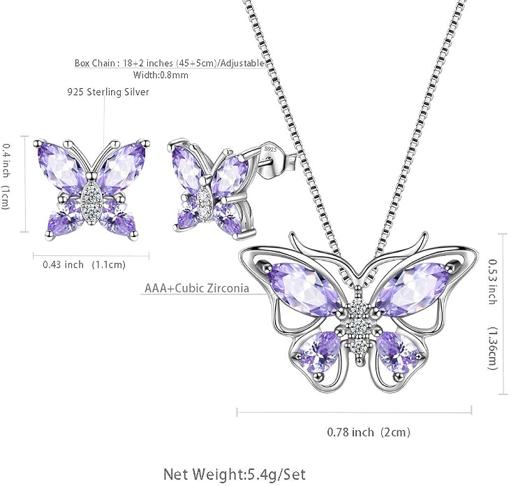 Aurora Tears Butterfly Jewelry,Women 925 Sterling Silver Butterflies Birthstone Pendant Necklace/Earrings/Rings Wedding Gift