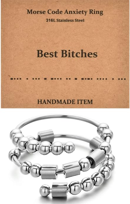 Morse Code Rings for Women, Stainless Steel Spinner Ring Fidget Rings for Anxiety Ring Morse Code Rings Inspirational Gifts Jewelry Women Birthday Graduation Gifts for Best Friends