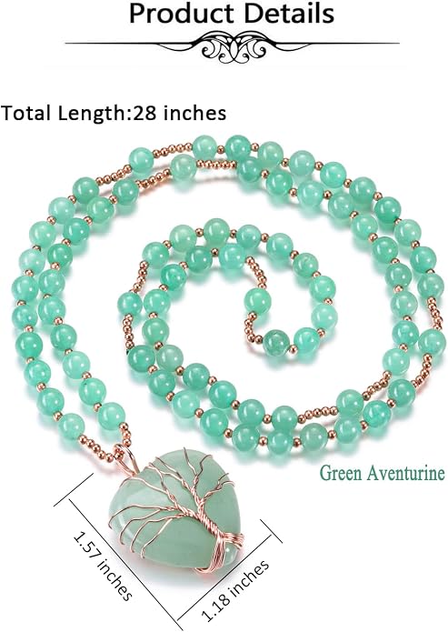 Top Plaza Healing Crystal Amethyst Necklace Natural Stone Beads Life Tree Wire Wrapped Teardrop Gemstone Pendant Jewelry for Women Mom