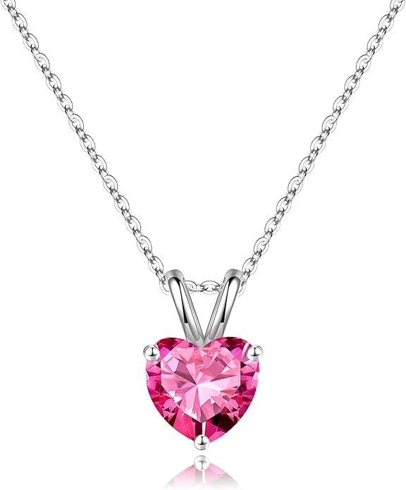 SMILEST Dainty Heart Birthstone Necklace for Women, 925 Sterling Silver Necklace Sparkling Heart Pendant, Anniversary Birthday Gifts for Women Mom Wife Daughter Girlfriend Grandma