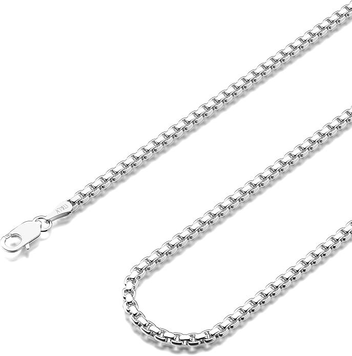 925 Sterling Silver Box Chain Lobster Clasp 2/3/4/5mm Necklace for Women Mens Box Chain Silver/14K Gold Plated Plated Necklace Chain Diamond Cut 16-30 Inches