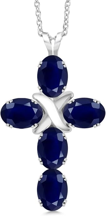 Gem Stone King Cross Pendant Necklace for Women | 925 Sterling Silver | 6X4MM Gemstone Birthstone | Jesus Christian Religious Crucifix Jewelry Gifts | 18 Inch Chain