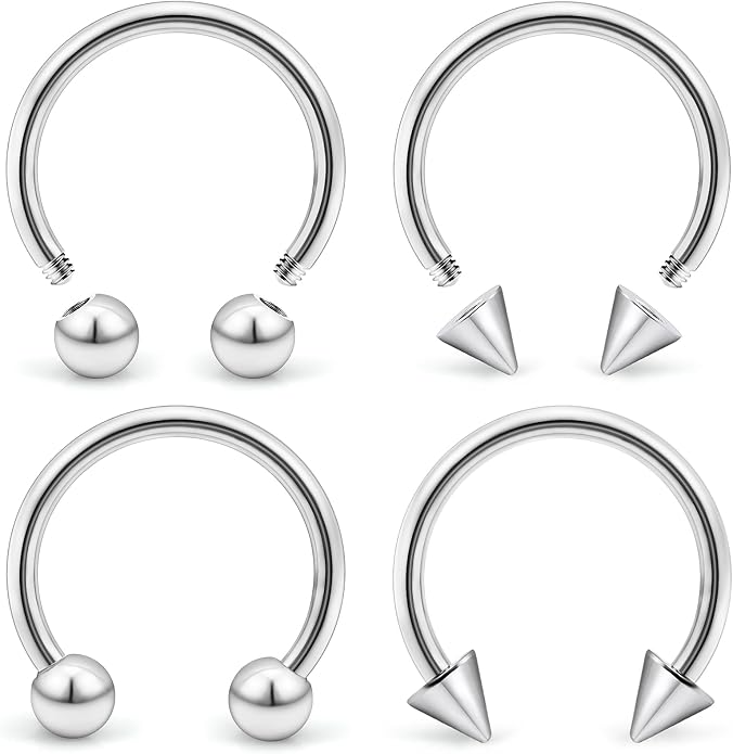 20G-00G Septum Rings horseshoes Nose Rings Hoops 316L Surgical Steel Snake Bites Lip Nipple Ring Cartilage Tragus Helix Rook Conch Daith Earrings Pa Piercing Jewelry for Women Men