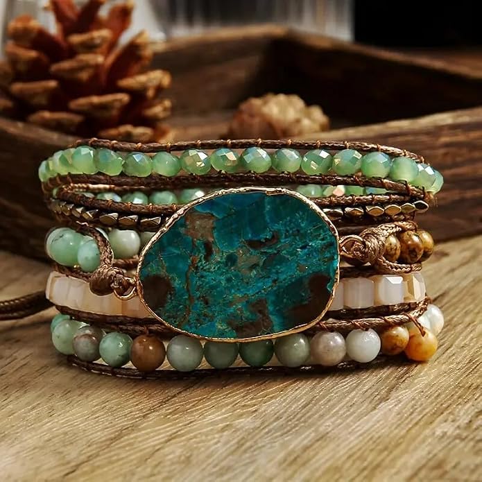 Boho Wrap Bracelet for Women, Handmade Natural Imperial Jasper Multi-Layer Stone Beaded Bracelet, Bohemian Healing Crystal Stone Jewelry Gifts