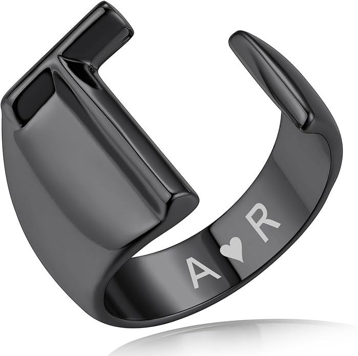 KeyStyle Bold Initial Letter Rings Adjustable, GoldChic Jewelry Women Gold Statement Ring Personalized Engraved Women’s Open Signet Ring for Party (Gold, White Gold, Black)