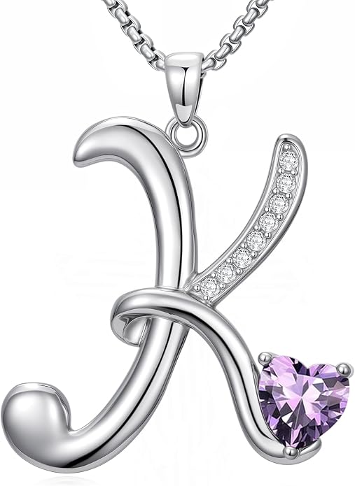 Birthday Gifts for Women Alphabet A to Z Initial Birthstone Pendant Necklaces for Women - 18k White Gold Plated Personalized Name Jewelry Anniversary Graduation Gifts for Wife Her Daughter Girlfriend(with Gift Box)