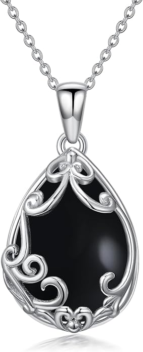 HPQQ Teardrop Necklace 925 Sterling Silver Filigree Gemstone Pendant Necklace Fine Jewelry Birthday Mother's Day Gifts for Women Her Mom