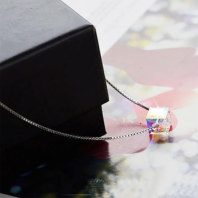 HANGINTHERE 925 Sterling Silver Crystal Necklace for Women, Universal Adjustable, 18-23.6 in,0.8 mm Box Chain, Mother's Day Gifts for Her