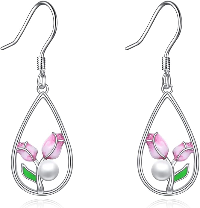 CRMAD Hummingbird/Bee/Leaves/Sunflower/Daisy/Dragonfly/Rose/Lotus Flower Sterling Silver Filigree Teardrop Earrings Abalone Shell Jewelry for Women