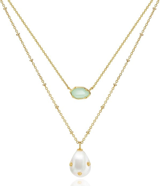 OZEL JEWELRY & GIFT Layered Gold Necklaces for Women - Crystal Colorful Delicate Cutting Pendant Necklace - 18K Gold Plated - Birthday Gifts (Made in Korea)