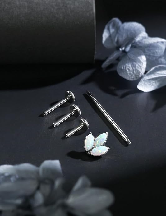 16G Astm F136 Titanium Internal Thread Flat Back Earrings Nose Studs Tragus Forward Helix Conch Cartilage Lobe Earrings Stud Medusa Labret Monroe Lip Ring Piercing Jewelry For Women Men