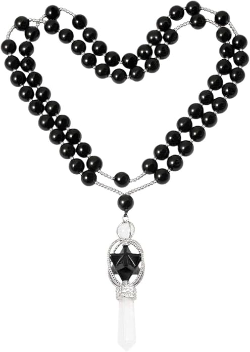 SUNYIK Natural Spinning Merkaba Star Chakra Pendant Necklace for Women Men, Hexagonal Prisms Stone Point Reiki Healing Crystal Magic Wand, 13.5"-14.5" Strand
