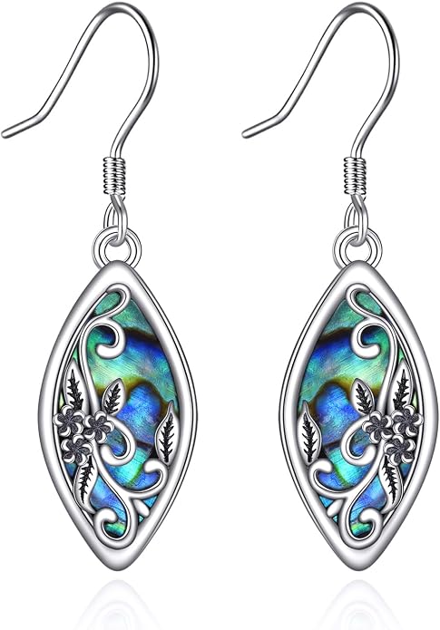 Abalone Shell Dangle Drop Earrings for Women 925 Sterling Silver Filigree Bohemian Earrings Jewelry Gift