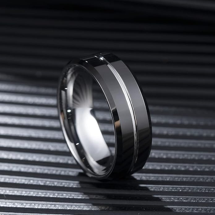 King Will Tungsten Carbide Wedding Band for Men Women-6/8/10mm Width Multicolor Available with Grooved Center Wedding Ring Suitable for Work, Gym Comfort Fit Size 4-16